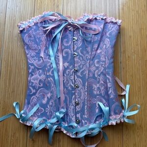 Amazon Pink and Blue Lace-Up Corset